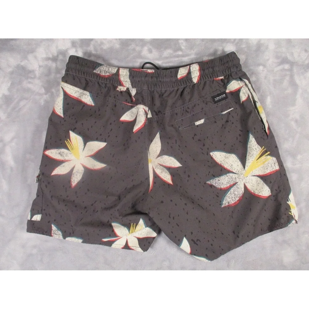 Volcom Board Swim shorts Men XL Elastic‎ Waist Draw Sting Pockets Black Floral